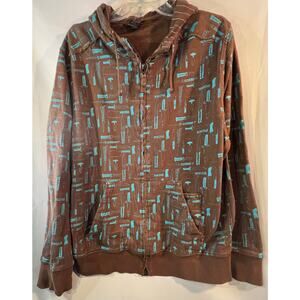 Empyre Brown & Blue Full zip Hoodie Jacket Knife Motif Sz XL